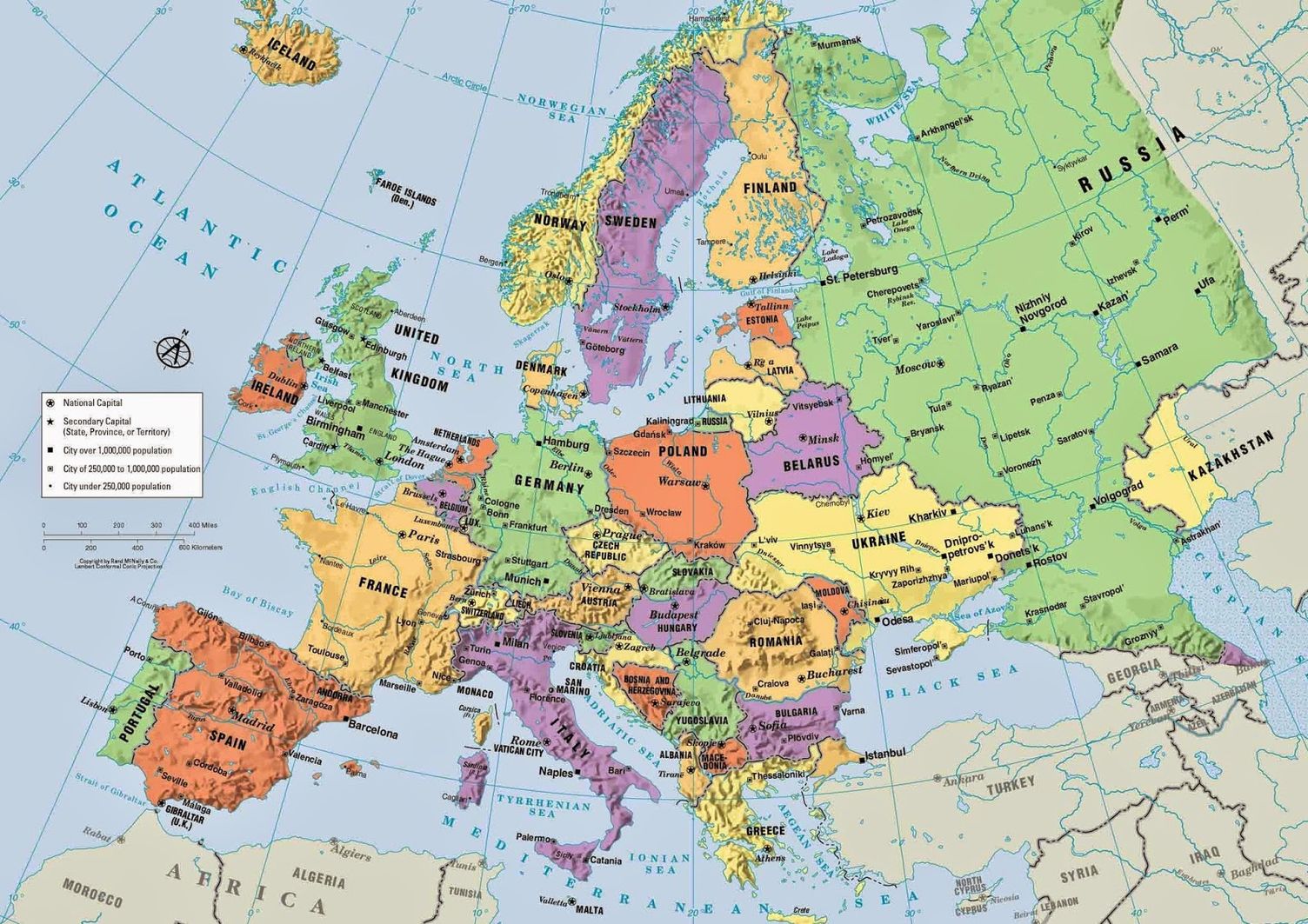 Карта европы и турции со странами крупно на русском